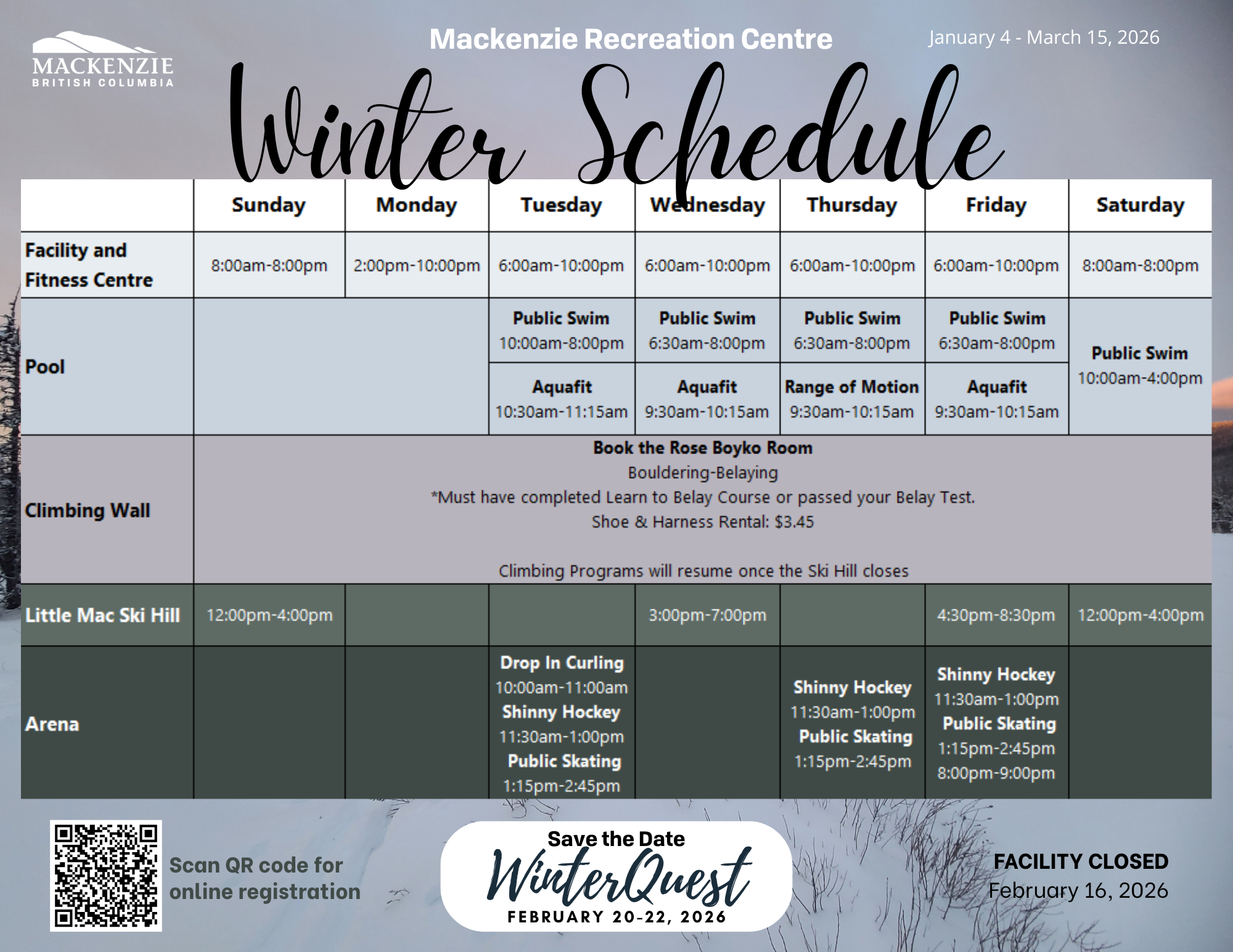 2026 Winter Schedule
