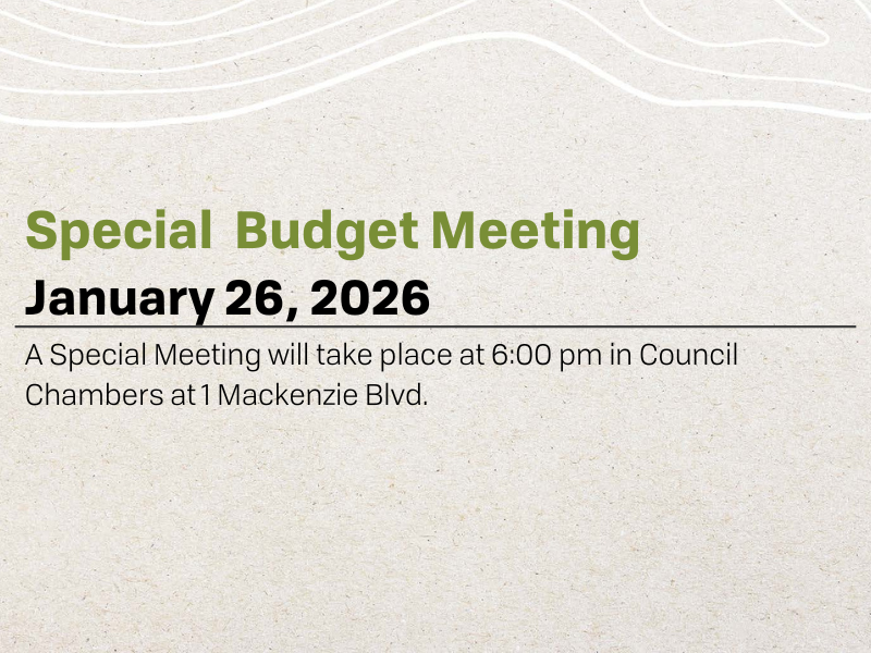 Text in green and black detailing a budget meeting date and time