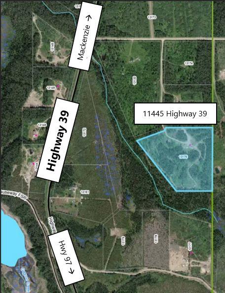 An arial map of 11445 Highway 39 in the Gagnon subdivision
