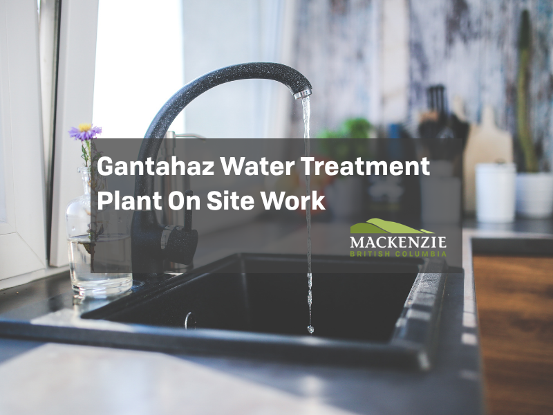 An image of a kitchen sink with running water, with text reading "Gantahaz Water Treatment Plant On Site Work"