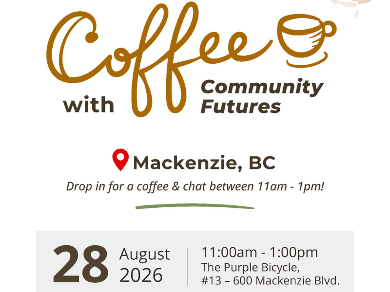 Advertisement for Community Futures coffee date on August 28th at 11 am to 1 pm